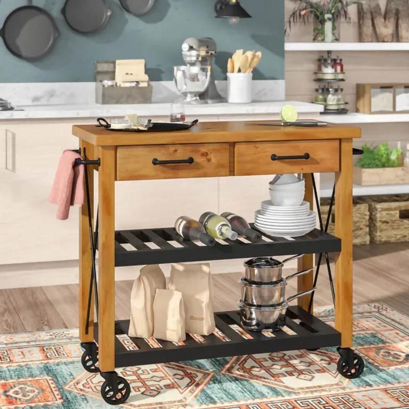 Cucina in legno massiccio rotolante Isola da pranzo Cucina da pranzo con portavalliera