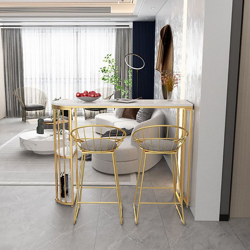 Glam Style 41.3"H Bar Table Marble White Top Specialty Bistro Table with Shelves Clearhalo 'Bar Furniture' 'Bar Tables' 'bar_tables' 'furn' 'furn_bar_tables' 'Furniture' 'furniture_bar_tables' 'Kitchen & Dining Furniture' 'kitchen&dining_furn' 'kitchen' 1200x1200_85e2e6ac-f103-498b-be6d-10be8054023a