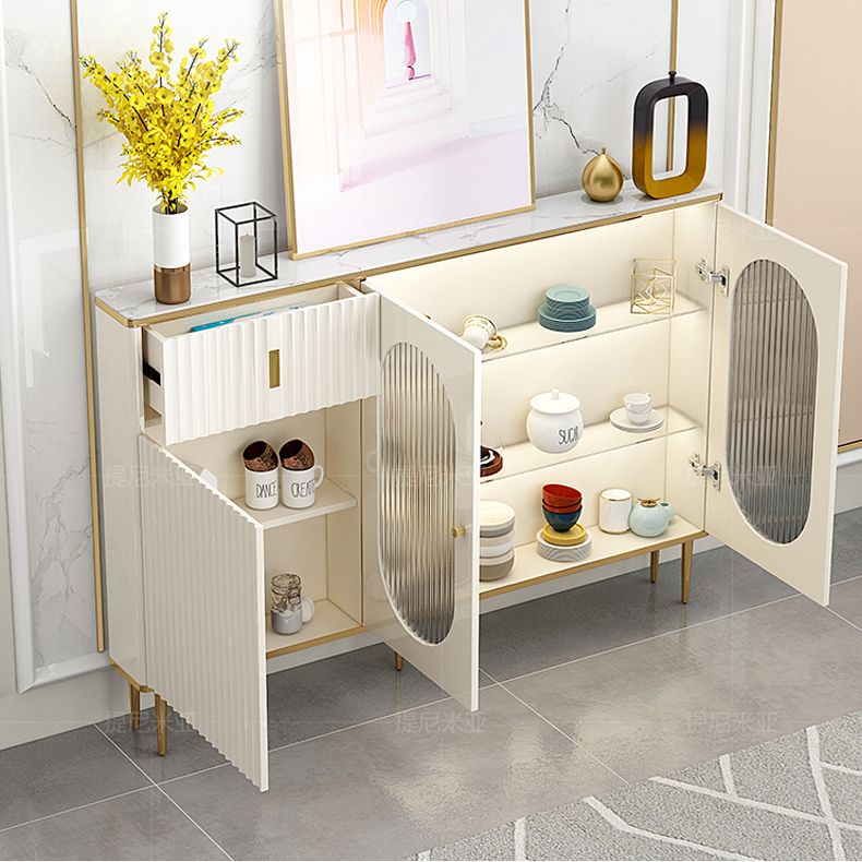 Weißer Buffetserver mit Glastüren Glam Dining Server für Küche