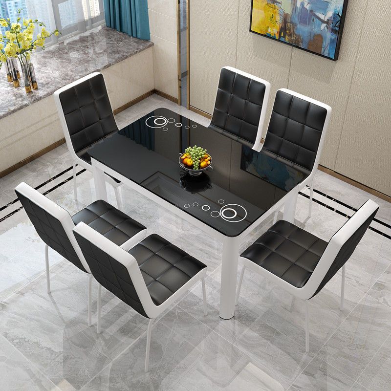 Modern Glass Table Rectangle White Base Dining Table for Kitchen