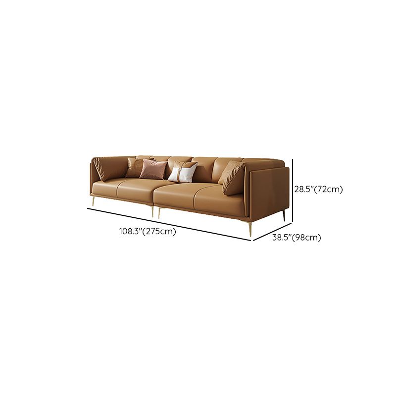 Modern Leather Pillow Top Arm Sofa Cushions Standard Sofa in Oragne Clearhalo 'furn' 'furn_sofas' 'Furniture' 'Living Room Furniture' 'Sofa' 'sofas' 1200x1200_85e70d15-3121-4f9a-af1c-b6e1ccf0737d