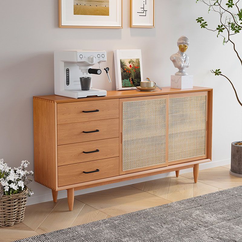 Contemporary Sliding Doors Sideboard Solid Wood Sideboard with 4 Drawer Clearhalo 'buffet_sideboard' 'Buffets & Sideboards' 'furn' 'furn_buffet_sideboard' 'Furniture' 'Kitchen & Dining Furniture' 1200x1200_85e76df0-5cb4-4b7b-b879-1f36ed9c05e1