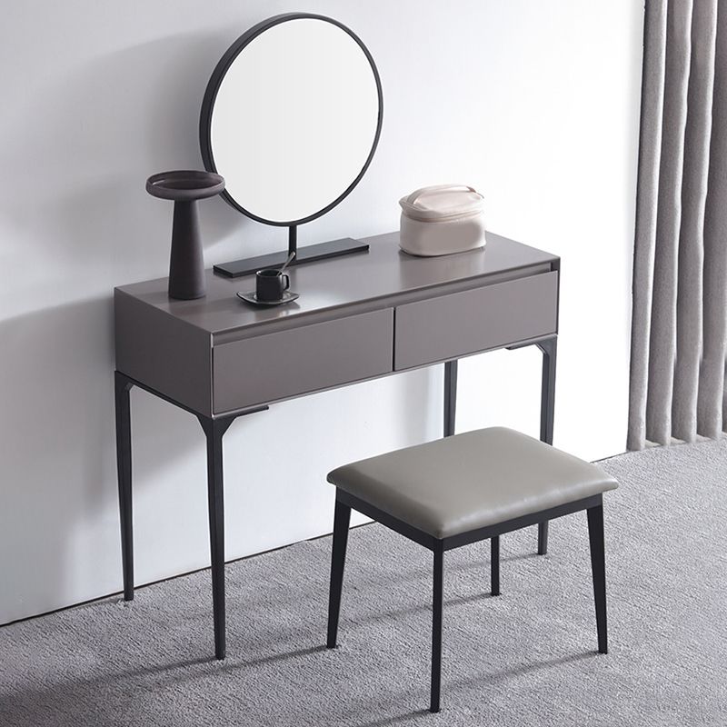 Moderne grijze ijdelheid gespiegelde houtmake -upkruidtafel ontlasting set