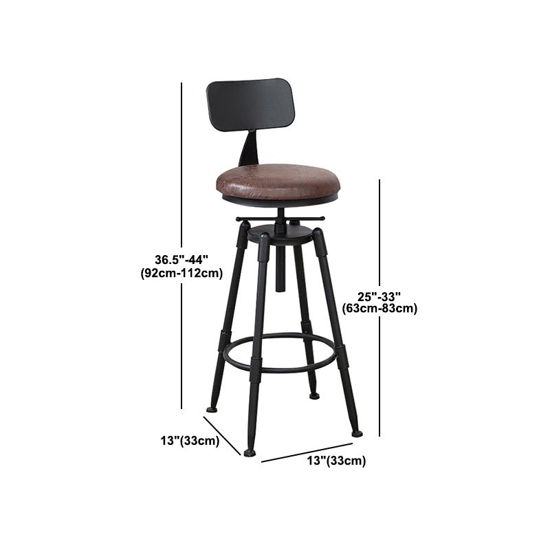 Tabouret industriel en métal, siège rond en bois, tabouret de comptoir réglable, finition mate
