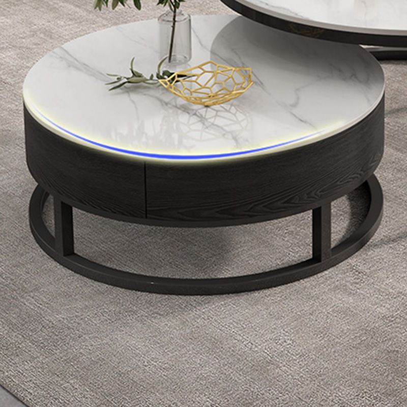 Round Slate Top Coffee Table Frame Coffee Cocktail Table with Drawers Clearhalo 'Coffee & Accent Tables' 'Coffee Tables' 'coffee_tables' 'furn' 'furn_coffee_tables' 'Furniture' 'Living Room Furniture' 1200x1200_85ed1c99-0f0e-40de-8058-1cf8ae51c5c2