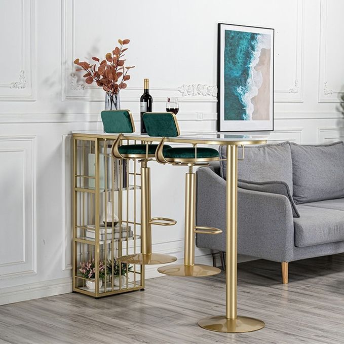 Glam Gold Iron Bistro Table White Stone Top Indoor Bar Dining Table with Shelf Clearhalo 'Bar Furniture' 'Bar Tables' 'bar_tables' 'furn' 'furn_bar_tables' 'Furniture' 'furniture_bar_tables' 'Kitchen & Dining Furniture' 1200x1200_85f05971-06d0-4e48-8087-8a73a9565023
