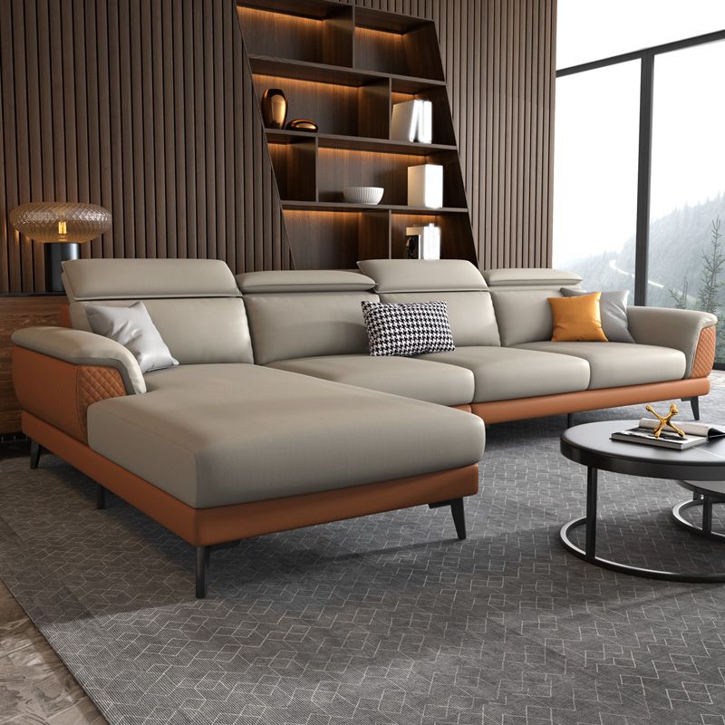 L-Shape Faux Leather Slipcovered Sofa Stain-Resistant Sectional and Chaise for 4 People Clearhalo 'furn' 'furn_sectionals' 'Furniture' 'furniture_sectionals' 'Living Room Furniture' 'Sectionals' 1200x1200_85f3476b-7e1d-4644-943f-d6ad5d9b143a