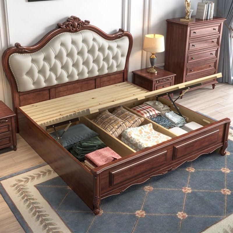 84.65 inch Wide Victorian Bed Rubberwood Bed Frame with Upholstered Headboard Clearhalo 'Bedroom Furniture' 'Beds' 'furn' 'furn_beds' 'Furniture' 1200x1200_85f349d5-b6b7-464e-9d9c-5f45164ee325