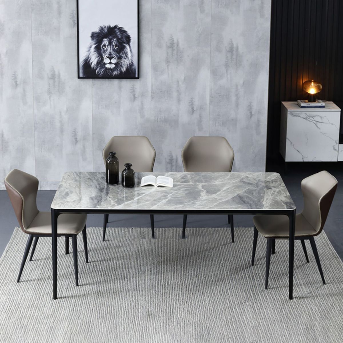 Modern Style Sintered Stone Dining Table Gray Rectangle Table with 4 Legs Clearhalo ' dining_table' 'Dining Tables & Seating' 'Dining Tables' 'Furniture' 'furniture_dining_table' 'Kitchen & Dining Furniture' 'kitchen&dining_furn' 'kitchen' 'kitchen_dining_table' 1200x1200_85f5eb0d-6404-4602-90a2-d2702035d536