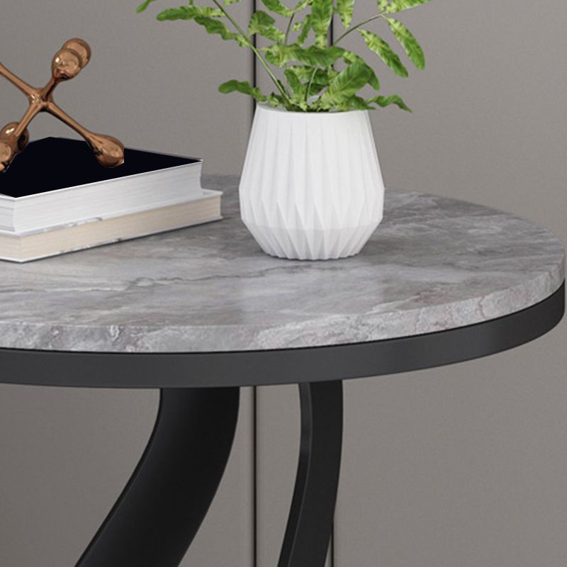 Modern Slate Round Side Table 19.6" Tall Iron Abstract End Table