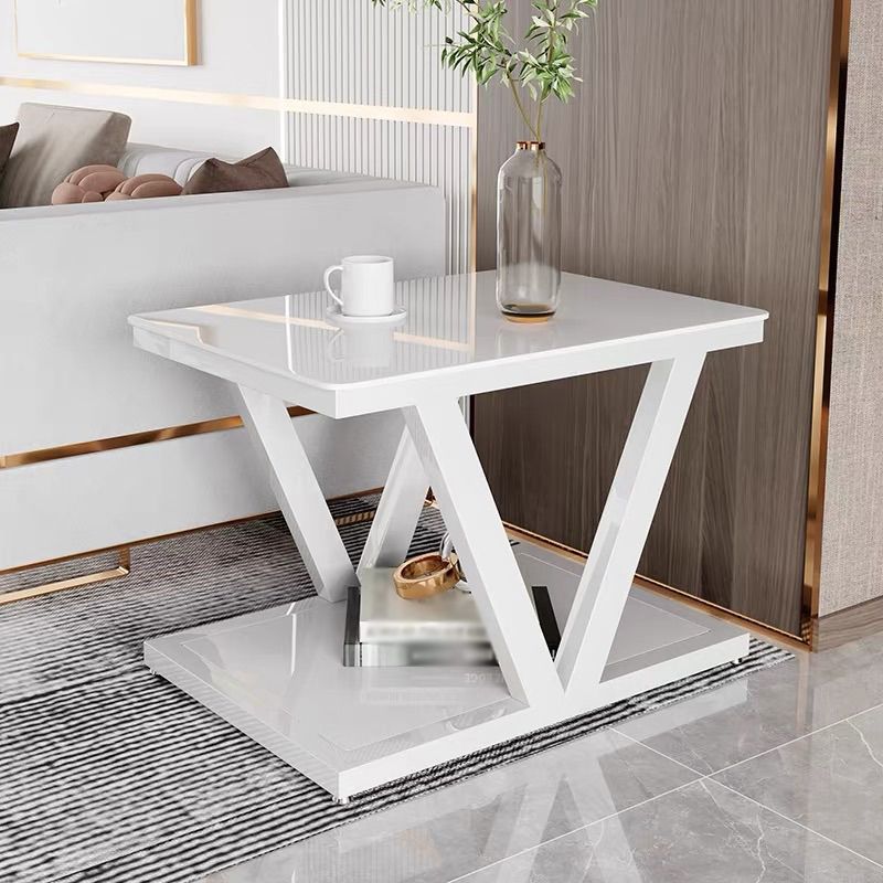 Square Block Base Metal Frame Black/white Tempered Glass Rectangular Coffee Table Clearhalo 'Coffee & Accent Tables' 'Coffee Tables' 'coffee_tables' 'furn' 'furn_coffee_tables' 'Furniture' 'furniture_coffee_tables' 'Living Room Furniture' 1200x1200_85fb83d7-be7c-4373-a4de-4f099a0be853