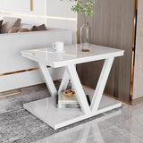 Square Block Base Metal Frame Black/white Tempered Glass Rectangular Coffee Table