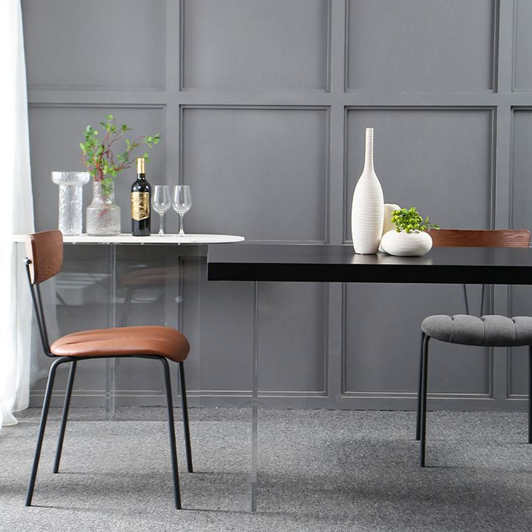 Transparent Base Double Pedestal Table Modern Stone Top Dinner Table Kitchen Home Clearhalo 'Dining Tables & Seating' 'Dining Tables' 'dining_table' 'furn' 'furn_dining_table' 'Furniture' 'furniture_dining_table' 'Kitchen & Dining Furniture' 'kitchen' 'kitchen_dining_table' 1200x1200_85fce909-14ba-42c8-bf33-c78b45f2b8b0