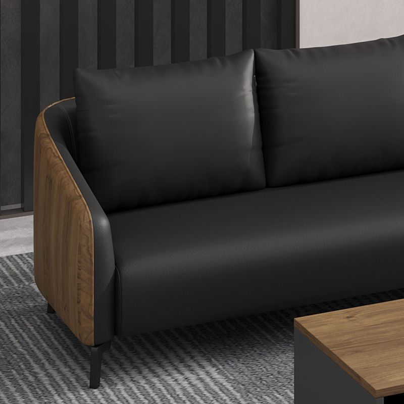 Standard Black Sofa Faux Leather Contemporary Sofa with Pillow for Living Room