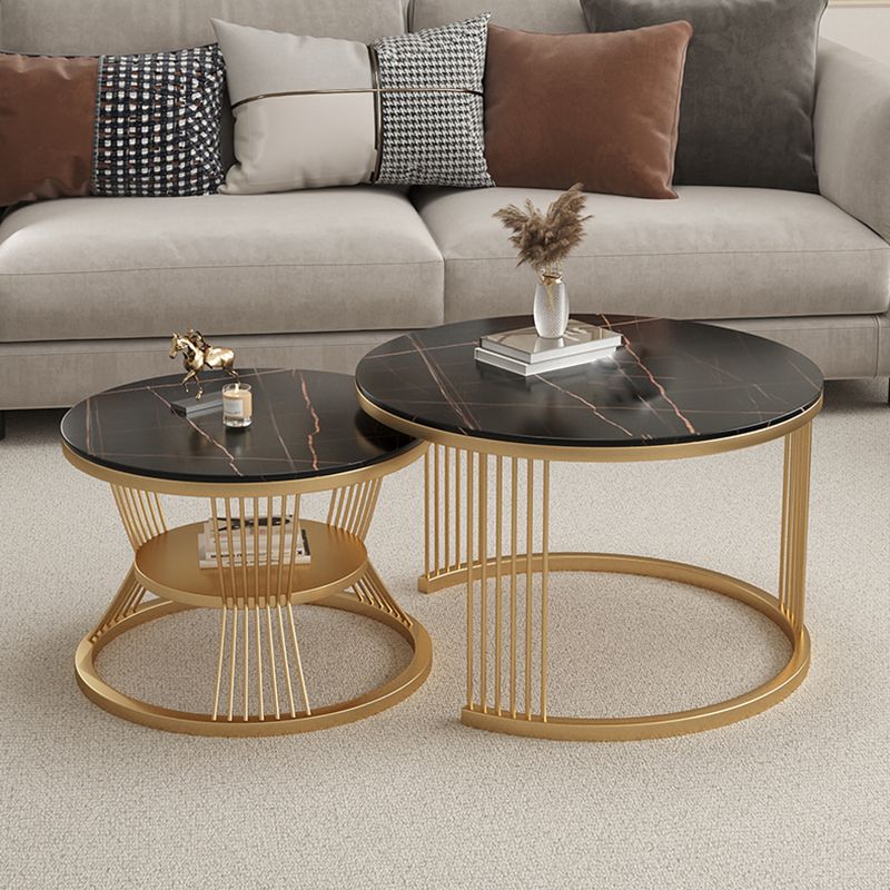 Metal and Slate Coffee Table Glam Round Frame Coffee Table Set Clearhalo 'Coffee & Accent Tables' 'Coffee Tables' 'coffee_tables' 'furn' 'furn_coffee_tables' 'Furniture' 'Living Room Furniture' 1200x1200_85ffc9a9-eed0-44b7-bc76-72e343f24f90