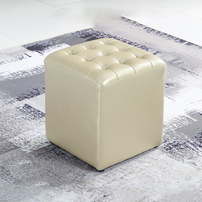 Contemporary Stain Resistant Standard Square Yellow Leather Pouf