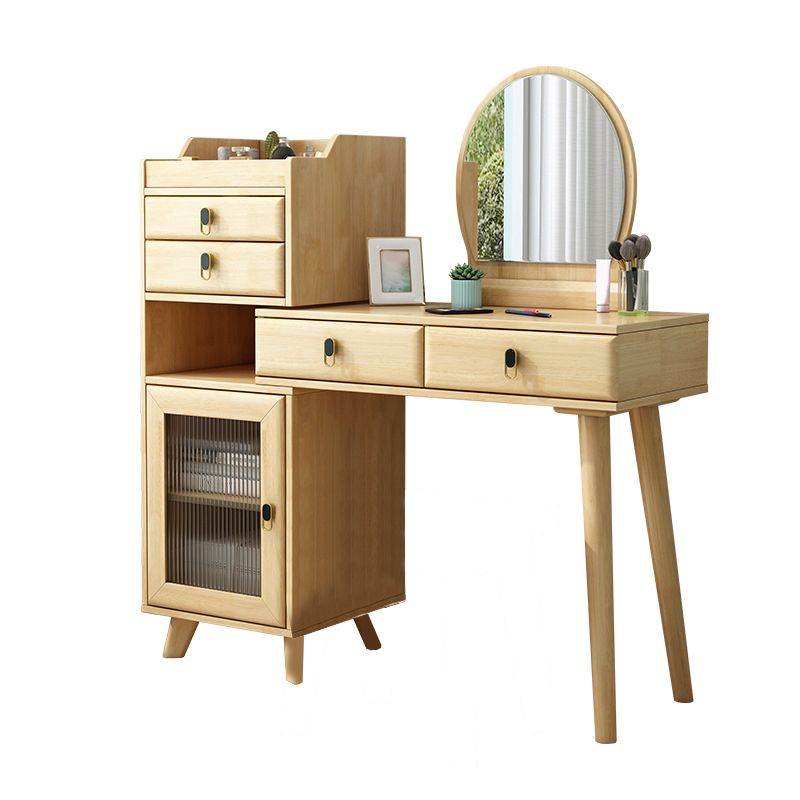 Ensemble de vanité en bois avec tabouret et miroir