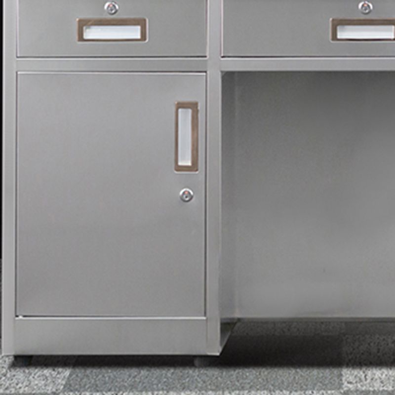 Rectangular Shaped Silver Office Desk with 3/5 Drawers for Office Clearhalo 'furn' 'furn_office_desk' 'Furniture' 'Office Desks' 'Office Furniture' 'office_desk' 1200x1200_8604a612-faac-4808-9a62-25d86a98c378