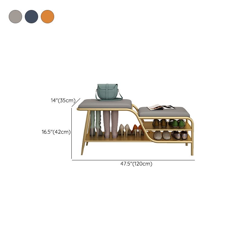 14 Inch Wide Modern Entryway Bench Cushioned Rectangle Metal Seating Bench with Shelves Clearhalo 'Benches' 'Chairs & Seating' 'furn' 'furn_benches' 'Furniture' 'Living Room Furniture' 1200x1200_8605fe11-caf6-4474-8697-f4769cdf4fd4
