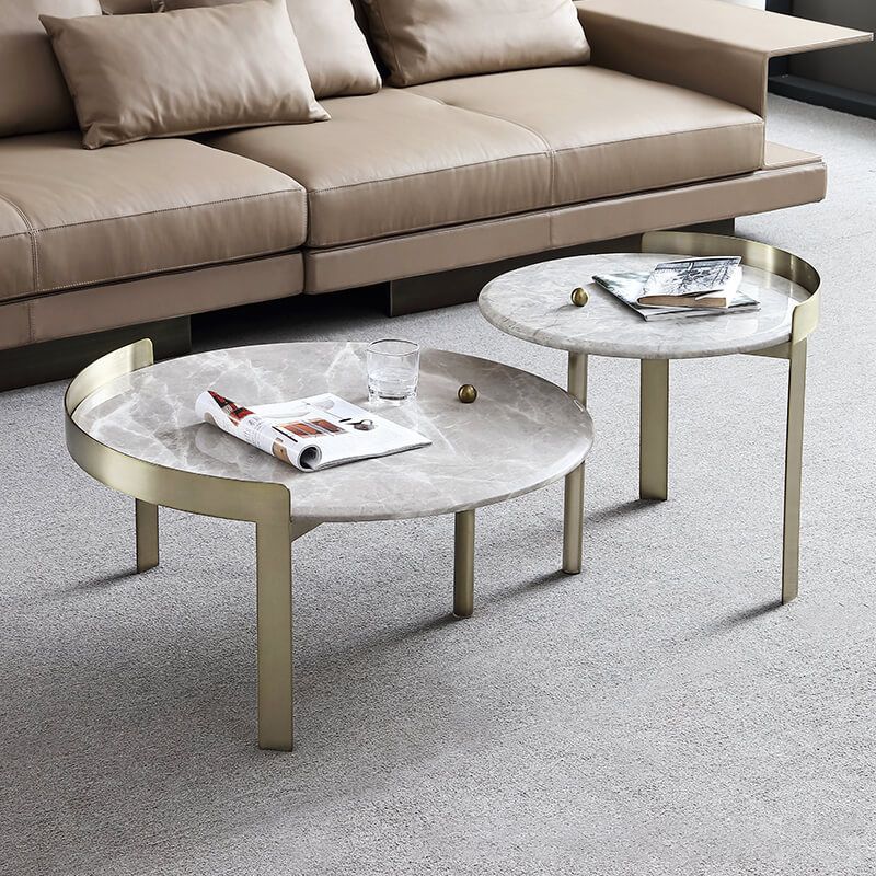 Glam Slate Coffee Table Round Beige Coffee Table Set with 3 Legs Clearhalo 'Coffee & Accent Tables' 'Coffee Tables' 'coffee_tables' 'furn' 'furn_coffee_tables' 'Furniture' 'Living Room Furniture' 1200x1200_8607ee99-e13e-471c-9165-5e69065f65ba