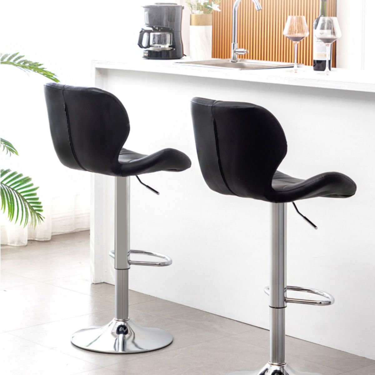 Scandinavian Metal Barstool Faux Leather Adjustable Counter Stool for Home