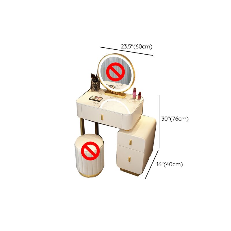 Mirror & 3 Drawers Wood Makeup Vanity Stone Top Dressing Table