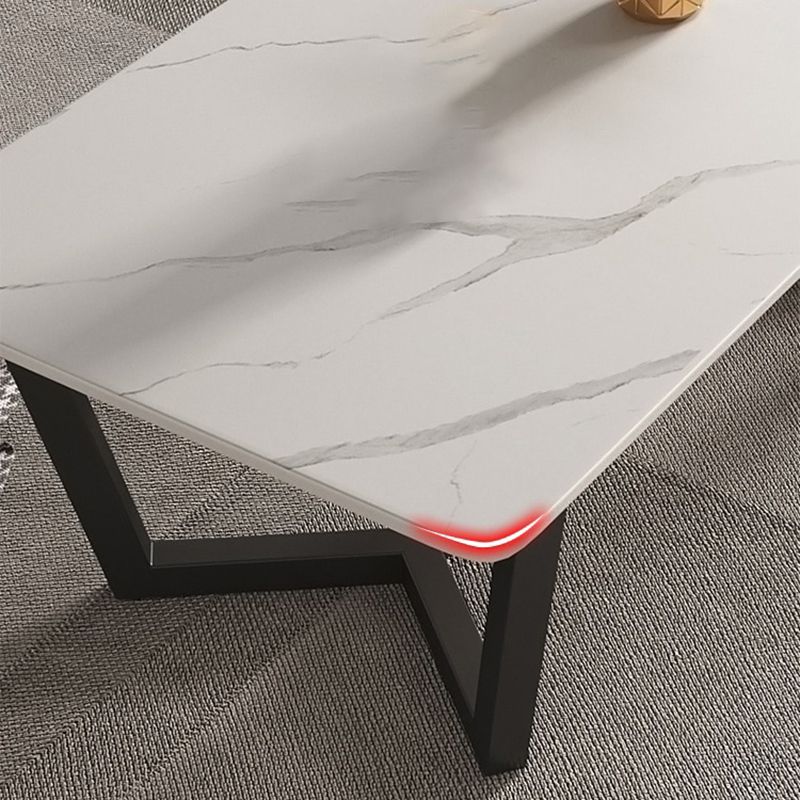 Glam Style Rectangular Slate with Trestle Base Black Foot Coffee Table