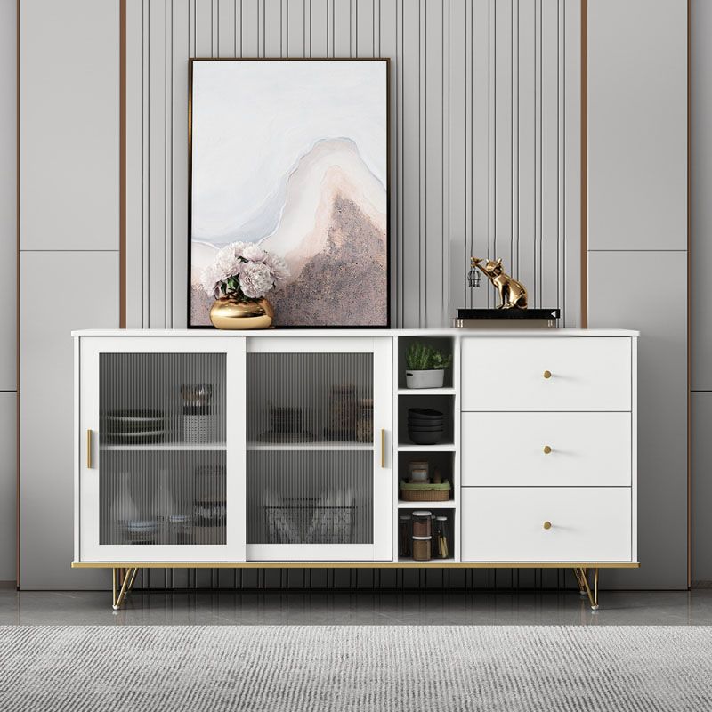 Glam Living Room Buffet Stand MDF Adjustable Shelving Sliding and Glass Doors Credenza Clearhalo 'buffet_sideboard' 'Buffets & Sideboards' 'Furniture' 'furniture_buffet_sideboard' 'Kitchen & Dining Furniture' 1200x1200_861512da-59f6-4fc7-ab46-807749dd5285