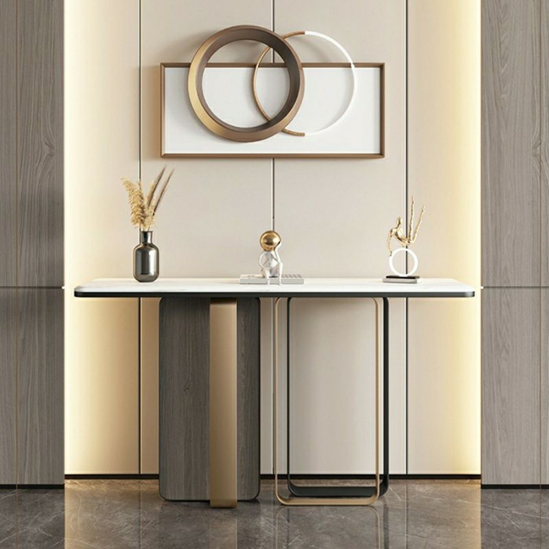 Tabella di accento glam largo 11 "Stone Tabella accento console bianco rettangolo bianco