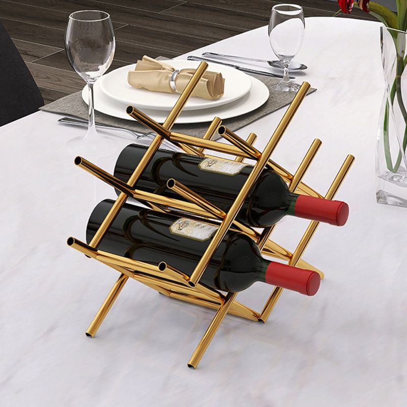 Modern Simple Tabletop Wine Rack Golden Geometry Wine Bottle Rack for Kitchen