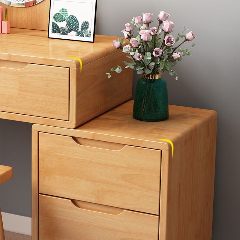 31. 5" W Wood Vanity Table with Mirror & Stool 4 Drawers Simple Makeup Vanity Table Set Clearhalo 'Bedroom Furniture' 'furn' 'furn_makeup_vanities' 'Furniture' 'Makeup Vanities' 'makeup_vanities' 1200x1200_8619b590-48ea-4789-b72f-6dd64c4cd4bd