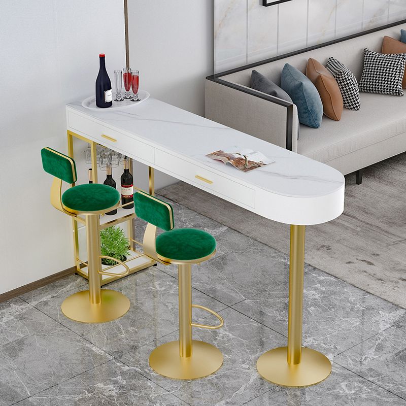 Glam Gold Iron Bar Dining Table White Stone Top Indoor Bistro Table with Drawer Clearhalo 'Bar Furniture' 'Bar Tables' 'bar_tables' 'furn' 'furn_bar_tables' 'Furniture' 'furniture_bar_tables' 'Kitchen & Dining Furniture' 1200x1200_861b0bd0-bab9-404a-af14-4b8353e7d08d