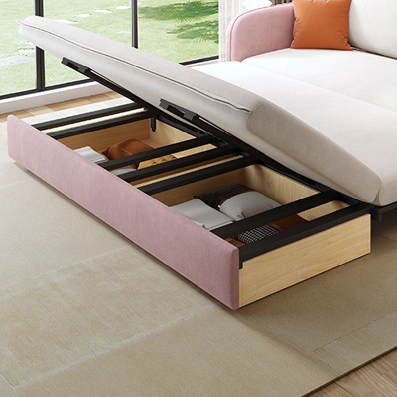 ピンクと白の枕とモダンな四角い腕のベッドソファソファ