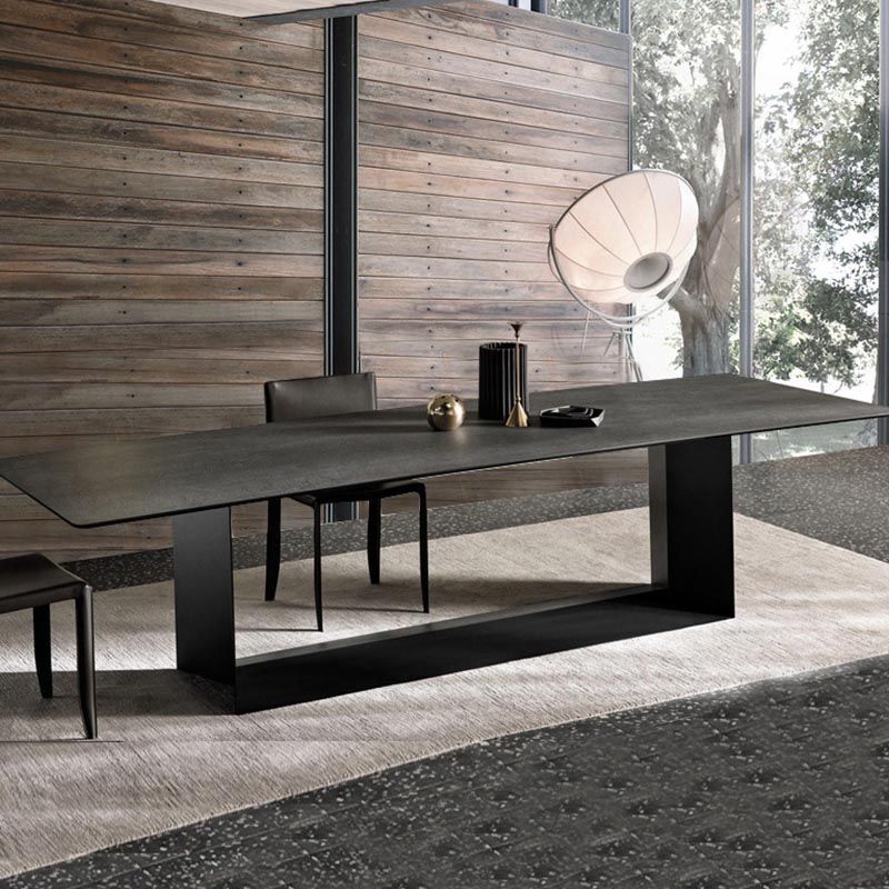 Mesa de comedor rectangular de piedra sinterizada, muebles modernos con base de acero para el hogar