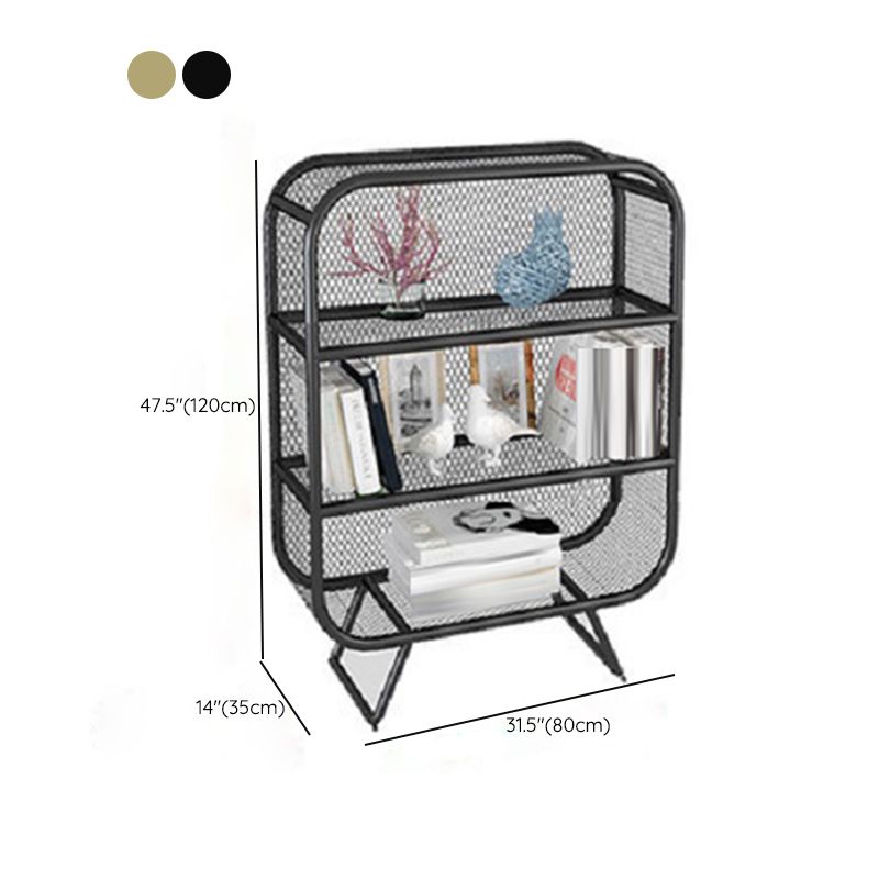 Glam Antique Finish Bookcase Metal Standard Bookshelf with Rectangular Shelves