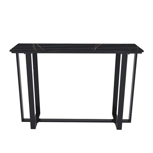 Industrial Black Iron Bar Dining Table Stone Top Indoor Bistro Table with Footrest Clearhalo 'Bar Furniture' 'Bar Tables' 'bar_tables' 'furn' 'furn_bar_tables' 'Furniture' 'furniture_bar_tables' 'Kitchen & Dining Furniture' 1200x1200_861f86d2-cfdc-4713-8db4-e912c2564dec