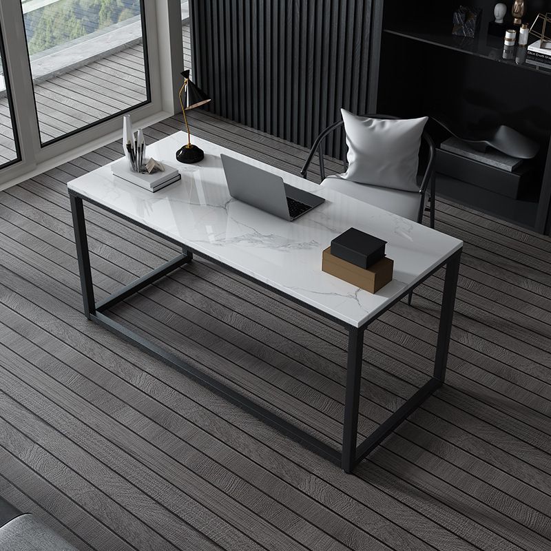 Contemporary White Office Desk with Metal Legs Marble Writing Desk Clearhalo 'furn' 'furn_office_desk' 'Furniture' 'Office Desks' 'Office Furniture' 'office_desk' 1200x1200_86249782-c97f-4cd1-8304-134a2400b72b