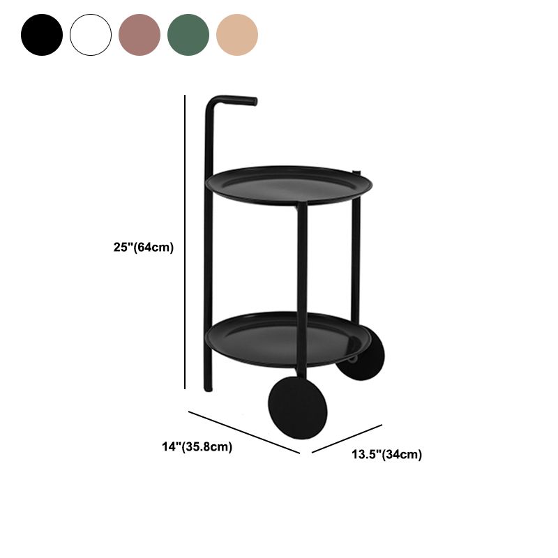 Table d'appoint supérieur du plateau rond du milieu du siècle du milieu du siècle avec roue et étagère