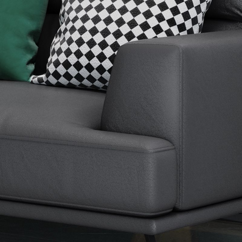 ステイン耐性のある定常フェイクレザーリビングルームスクエアアーム標準ダークグレーソファー