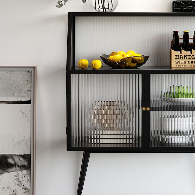 Server da pranzo in ferro nero moderno a strisce di vetro a strisce armadi Sideboard per soggiorno