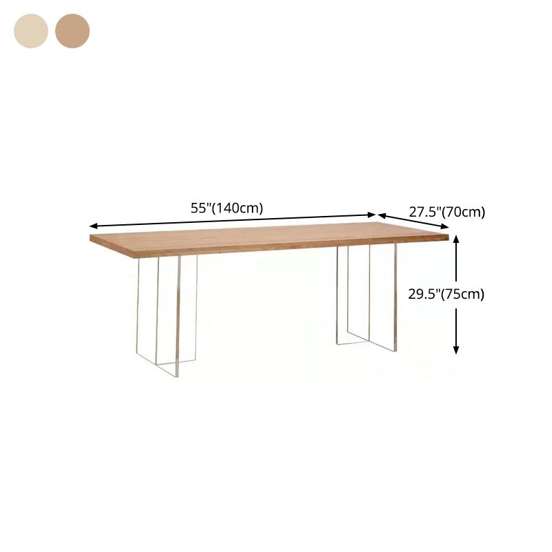 Modern Pine Wood Table for Restaurant Rectangle Dining Table with Acrylic Double Pedestal