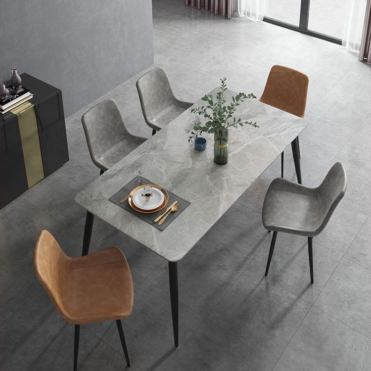 Industrial Sintered Stone Dining Table 4 Legs Metallic Base Rectangle Table for Home Clearhalo ' dining_table' 'Dining Tables & Seating' 'Dining Tables' 'furn' 'furn_dining_table' 'Furniture' 'furniture_dining_table' 'Kitchen & Dining Furniture' 'kitchen&dining_furn' 'kitchen' 'kitchen_dining_table' 1200x1200_86350bce-99c3-4034-8a0d-2b4d86d112b4