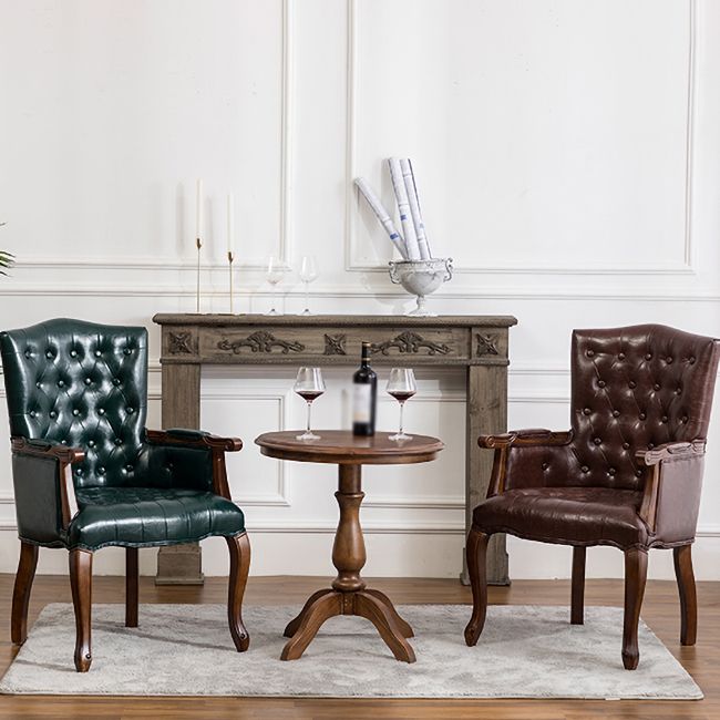 Farmhouse Rubberwood Solid Back Arm Chair Matte Finish Faux Leather Dining Chair Clearhalo ' kitchen&dining_furn' 'Dining Chairs' 'Dining Tables & Seating' 'dining_chair' 'furn' 'furn_dining_chair' 'Furniture' 'furniture_dining_chair' 'Kitchen & Dining Furniture' 'kitchen' 1200x1200_8639997f-3b80-4731-a19a-15fcfc9f6001