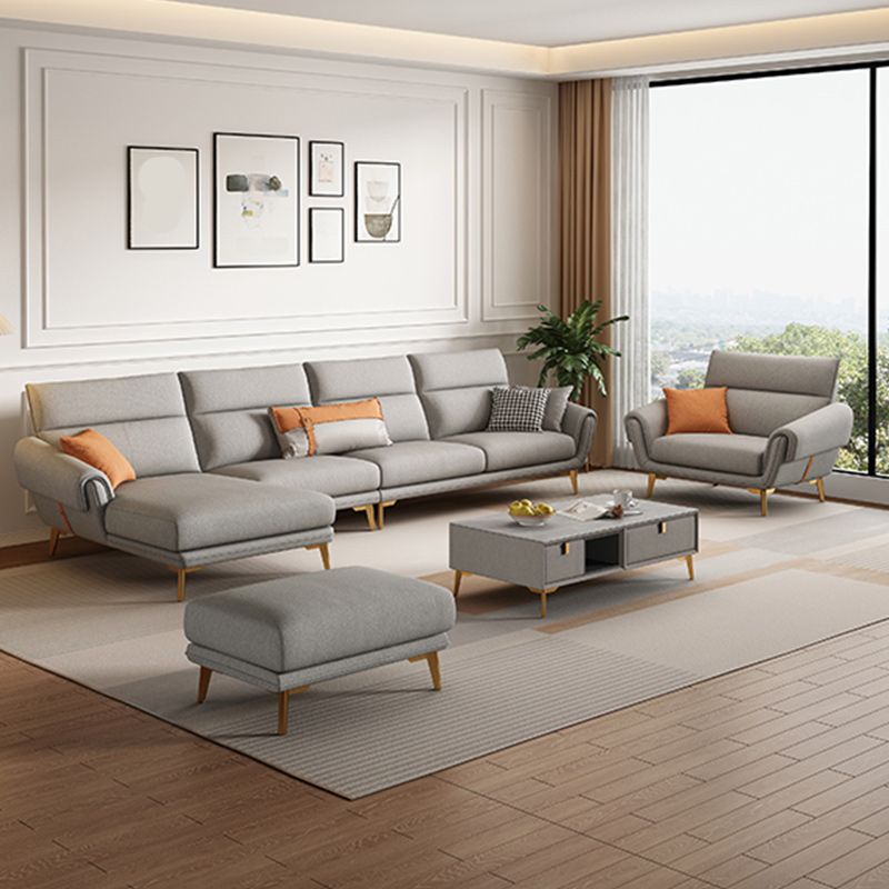 Mid Century Sofa and Chaise in Gray Flared Arm Sewn Pillow Back Sofa Clearhalo 'furn' 'furn_sectionals' 'Furniture' 'Living Room Furniture' 'Sectionals' 1200x1200_863b1422-d235-4cf9-abff-39345c5828c0