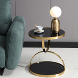 Glam Round Double Tier End Table Glossy Stone Side Table with Shelf Clearhalo 'Coffee & Accent Tables' 'End & Side Tables' 'end_side_tables' 'furn' 'furn_end_side_tables' 'Furniture' 'Living Room Furniture' 1200x1200_863ed4ed-50ad-4056-95a3-475d28a58dd2