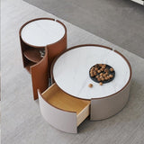 Contemporary Round Coffee Table Leather and Stone Coffee or End Table Drum Clearhalo 'Coffee & Accent Tables' 'Coffee Tables' 'coffee_tables' 'furn' 'furn_coffee_tables' 'Furniture' 'Living Room Furniture' 1200x1200_86408318-0e77-4789-b337-7349ae2e89e9