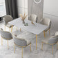 Stone Top Dining Table Industrial Rectangle Table with 4 Gold Legs