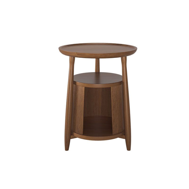 Scandinavian Round Solid Wood Top Side Table 23.6-inch 3 Legs End Table with Storage