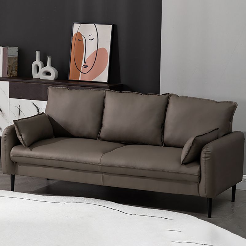 Contemporary Faux Leather Sofa with 3 Pillows Square Arm Living Room Settee