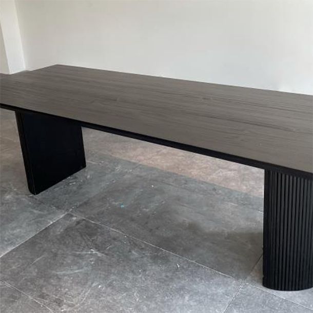 Rectangle Double Pedestal Modern Table Black Fixed Table of Pinewood Solid Wood Clearhalo ' dining_table' 'Dining Tables & Seating' 'Dining Tables' 'furn' 'furn_dining_table' 'Furniture' 'furniture_dining_table' 'Kitchen & Dining Furniture' 'kitchen&dining_furn' 'kitchen' 'kitchen_dining_table' 1200x1200_86470a3c-0a3d-4302-832c-f46d7157de3f